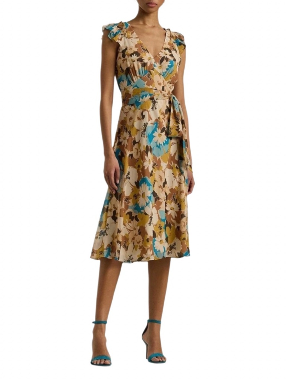 Lauren Ralph Lauren $145 Floral Belted Crinkle Georgette Dress NEW 6
